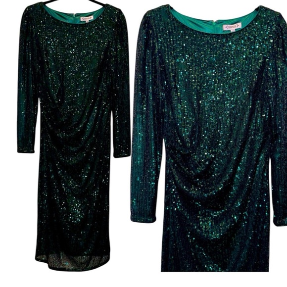 🦋 NWT! $188 Nannete Lepore Green Sequined 
stretch Sheath Midi Dress Size 4 - Picture 3 of 4